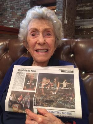 Ethel with newspaper artice about her